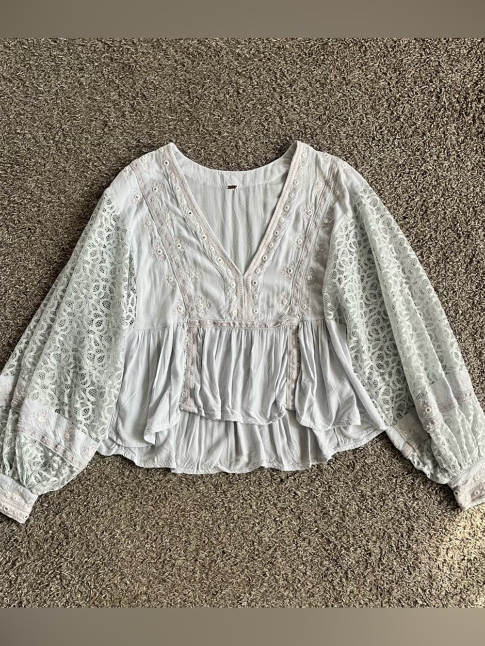 Free People Peasant Blouse Ethereal Puff Sleeve Lace Romantic Prairie Babydoll